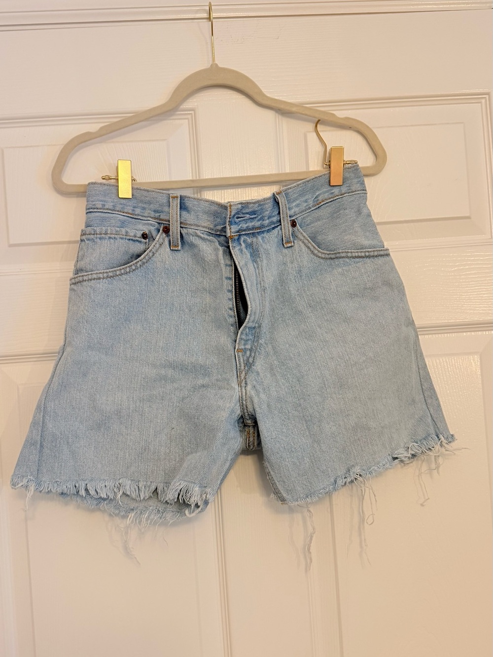 Levi's Light Blue Frayed Hem Denim Shorts